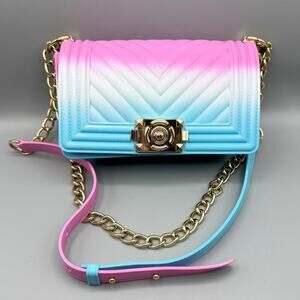 Jelly Crossbody Bag Flap Purse Jellyooy Beachkins Matte Pastel Goldtone EUC